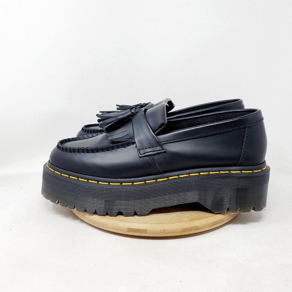 Dr. Martens Black Leather Platform Tassel Loafers with Yellow Stitch - Picture 7 of 14